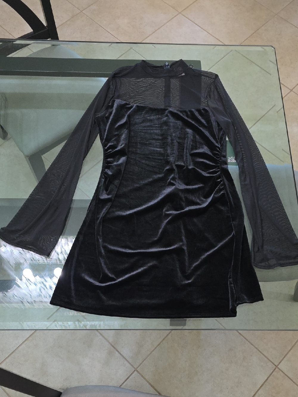 Black Velvet Dress with Sheer Long Sleeves